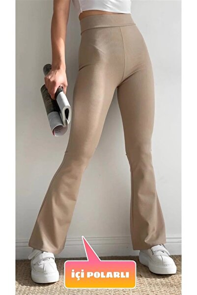 Swana Yüksek Bel Toparlayıcı Içi Polarlı Kışlık Fitilli Ispanyol Tayt