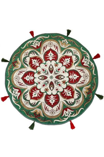 Rugs Modern Halı Suzani Green 600 Etnik Ve Çini Desen Yuvarlak Püsküllü Halı