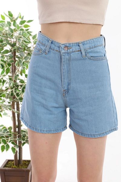 MAKRAS EXCLUSIVE Pantaloni scurti mini din denim cu talie înaltă Monera Rosa