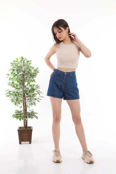 MAKRAS EXCLUSIVE Monera Rosa High Waist Mini Denim Shorts