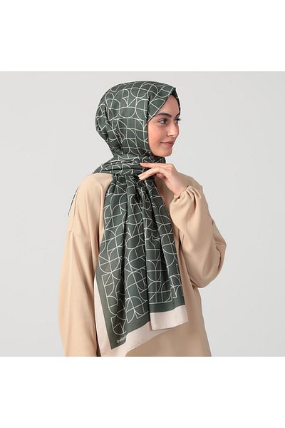 ipekistanbul Cotton Silk Shawl - Geometric Pattern - Khaki