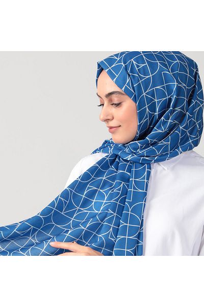 ipekistanbul Şal din mătase din bumbac - Model geometric - Ocean