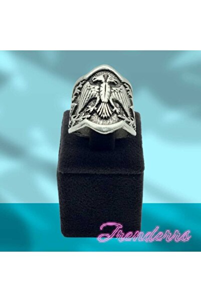 Trenderrs Erkek 925 Ayar Antik Gümüş Kaplama Ayarlanabilir Zihgir Okçu Model Çift Başlı Kartal Tasarım Yüzük