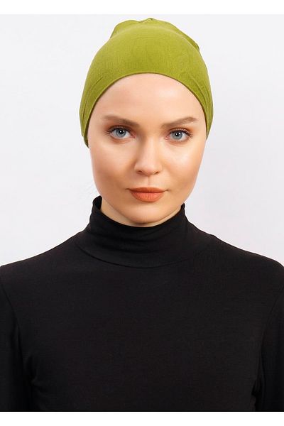 Ecardin Lycra Comfortable Non-Slip Practical Anti-Sweat Seamless Hijab Scarf Turban Ready Bonnet - Oil Green