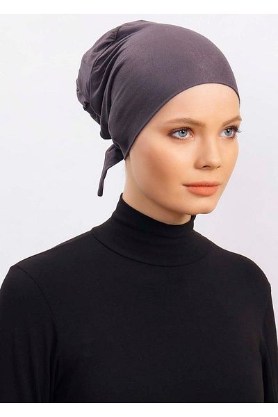 Ecardin Lycra Comfortable Non-Slip Practical Anti-Sweat Seamless Hijab Bonnet Scarf Turban Ready Bonnet - Anthracite