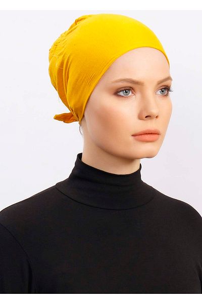 Ecardin Lycra Comfortable Non-Slip Practical Anti-Sweat Seamless Hijab Bonnet Scarf Turban Ready Bonnet - Mustard