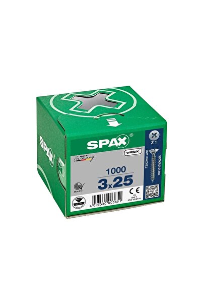 Spax Șurub pentru PAL, 3 X 25mm, 1.000 bucăți, filet complet, cap înecat, pla...
