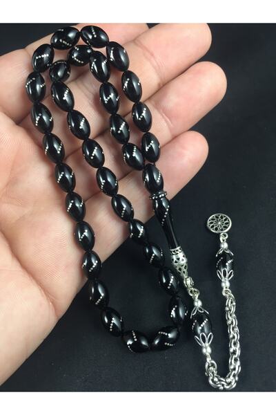 EFE TESBİH ANTİKA Gümüş Işlemeli Ateş Kehribar Tesbih