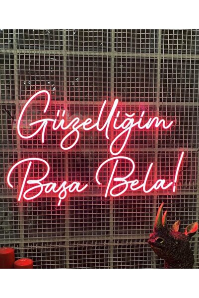 dekoraven Güzelliğim Başa Bela Yazılı Neon Led Tabela Dekoratif Aydınlatma(50...