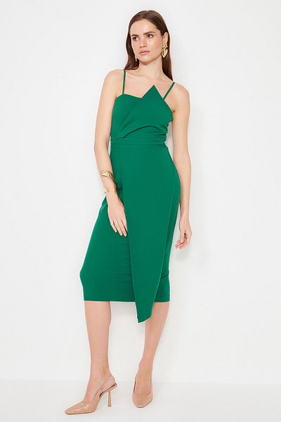 Trendyol Collection Σμαραγδένιο Πράσινο Διπλό Υφαντό Βραδινό Φόρεμα TPRSS19FZ0136