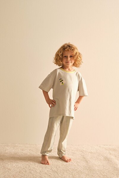 Syah Erkek Çocuk Pamuklu Kısa Kollu Uzun Alt Pijama Takımı