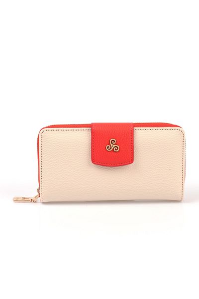 Ysmn Multi-Compartment Women's Wallet & Card Holder with Plenty of Eyelets and Zipper Beige/orange Yc100005srl