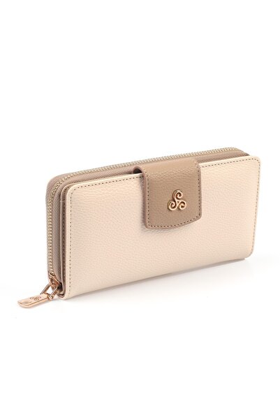 Ysmn Multi-Compartment Women's Wallet & Card Holder with Plenty of Eyelets and Zipper Beige Yc100005srl