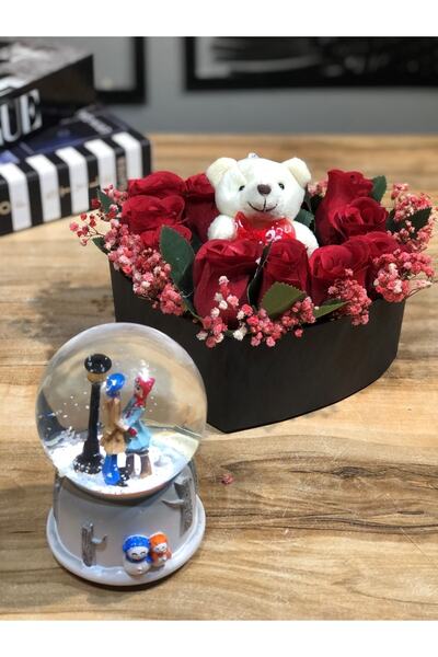 Denseden 14 Şubat Sevgililer Günü Özel Kalpli Gül Kutusu Içinde Ayıcık Ve Işı...