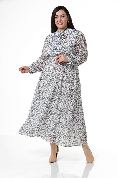 DISENTIS MODEST Φουλάρι γιακά με ελαστικό σάλι μέσης με επένδυση σιφόν μακρύ λευκό φόρεμα