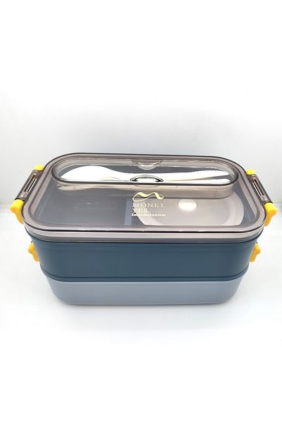 MONET Vagonlife Double Layer Stainless Food Container Storage Container Food Container 1500 Ml Blue Xc-465