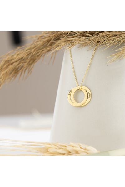 Dkmn Silver Isimli Çift Halkalı Gümüş Kolye - Renk Rose
