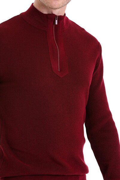 Hatemoğlu Bordo Comfort Fit Düz Pamuklu Yarım Balıkçı Yaka Triko Kazak