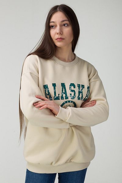 MODAGEN Unisex Μπεζ φούτερ με στάμπα Alaska Crew Neck Oversize