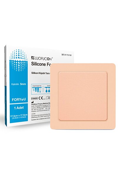 luofucon Silikon Jel Yapışkan Kenarlı Çok Katmanlı Köpük Yara Örtüsü 17,5x17,5cm