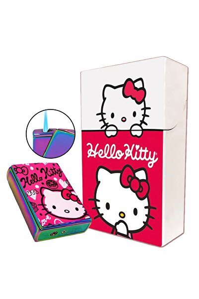 İŞTE BU Kişiye Özel Hello Kity Baskılı Sigara Kutusu Ve Kaydırmalı Çakmak Hed...