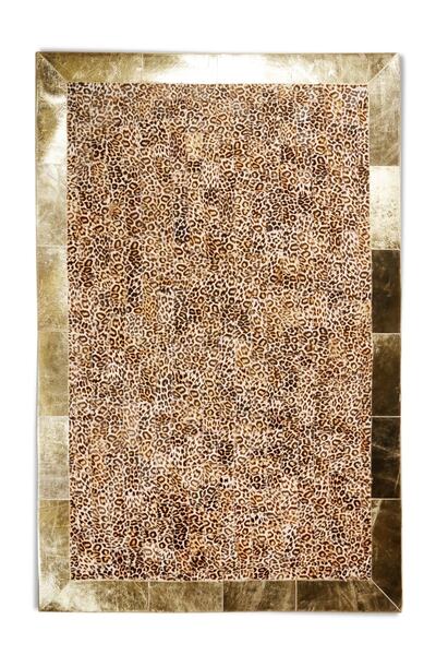 Dericibey Gold Varaklı Leopar Desenli Doğal Dana Derisi Patchwork Halı