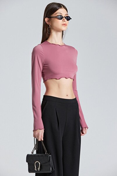 boutiquen 2418 Gül Kurusu Bisiklet Yaka Crop