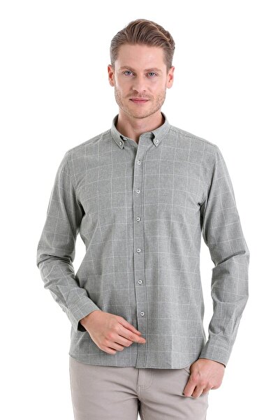 Hatemoğlu Yeşil Comfort Fit Desenli Düğmeli Yaka Uzun Kollu Casual Flanel Gömlek