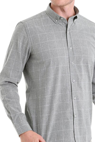 Hatemoğlu Yeşil Comfort Fit Desenli Düğmeli Yaka Uzun Kollu Casual Flanel Gömlek