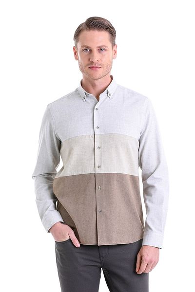 Hatemoğlu Gray Comfort Fit Straight Buttoned Collar Long Sleeve Casual Flannel Shirt