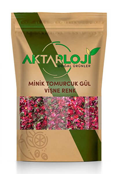aktarloji 10 Gr Minik Gül Ve Yapraklı Vişne Renk Tomurcuk Gül Kurusu