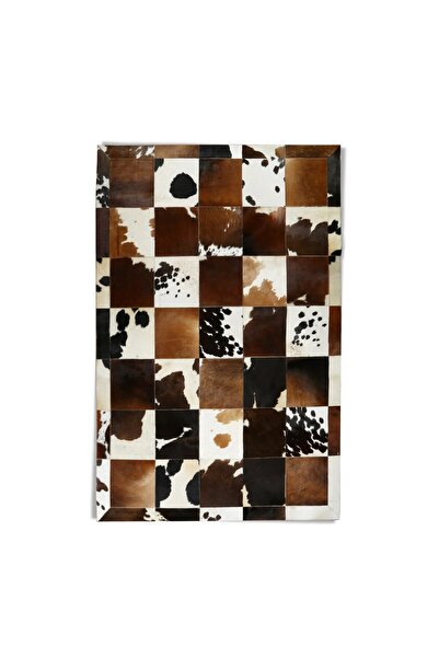 Dericibey Kahverengi & Siyah Benekli Dana Derisi Patchwork Halı