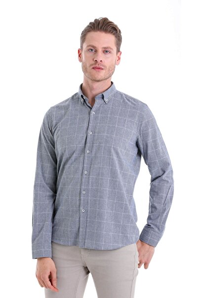 Hatemoğlu Lacivert Comfort Fit Desenli Düğmeli Yaka Uzun Kollu Casual Flanel Gömlek