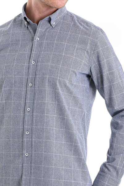 Hatemoğlu Lacivert Comfort Fit Desenli Düğmeli Yaka Uzun Kollu Casual Flanel Gömlek