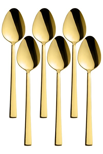Kitchen Design Lab Parlak Gold Titanyum Kaplama Yemek Kaşık Seti, 6 Adet Gold...