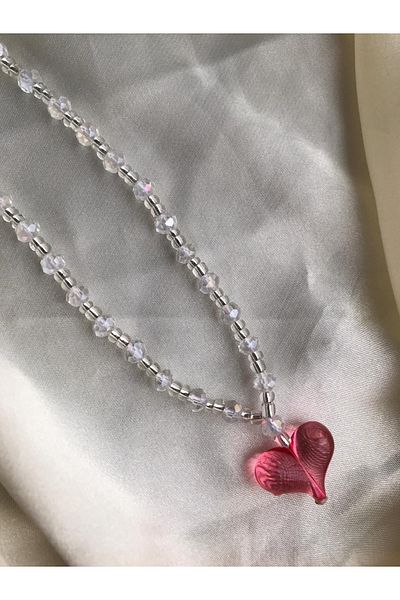 PEONY - peonyofficiall Red Heart And Silver Transparent Crystal Design Phone Charm Lanyard Phone Strap