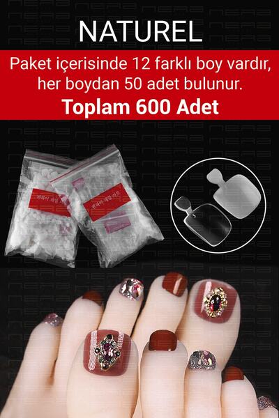 Nera Classy Protez Tırnak Ayak Tips, Naturel Ayak Takma Tırnak 600 Adet (12 F...