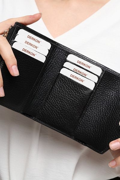 DERKON Genuine Leather Zoe Small Black Women's Wallet