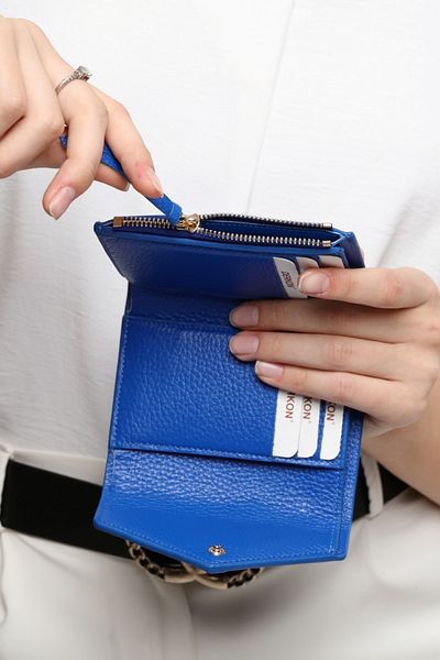DERKON Portofel de damă Zoe Small Blue din piele naturală