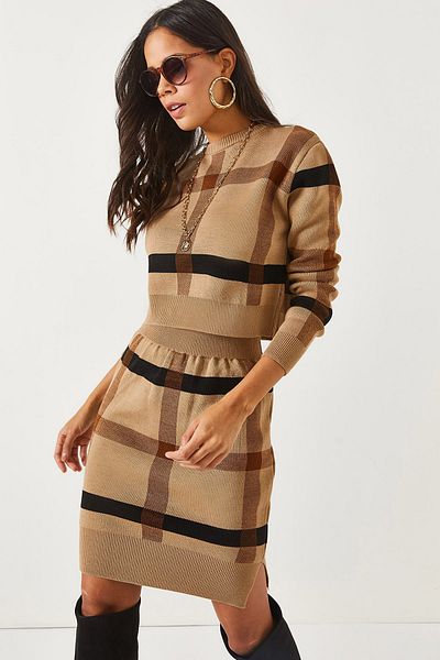 Olalook Keksoberteil, kurzer Pullover, Schlitzrock-Set TKM-19000184