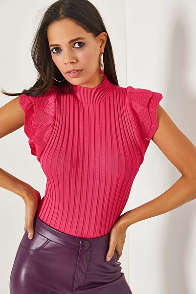 Olalook Φούξια μανίκια πεταλούδα καλοκαιρινά πλεκτά μπλούζα BLZ-19000886