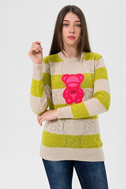 Miss Poem Women's Crew Neck Long Sleeve Winter Stone Knitwear Sweater