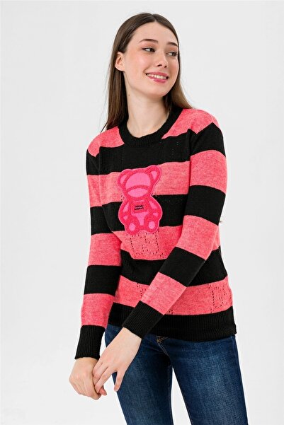 Miss Poem سترة نسائية شتوية سوداء بأكمام طويلة ورقبة دائرية