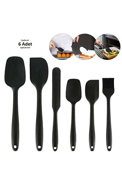 Canderel Siyah Isıya Dayanıklı Yanmaz Yapışmaz Silikon Spatula Seti 6 Parça