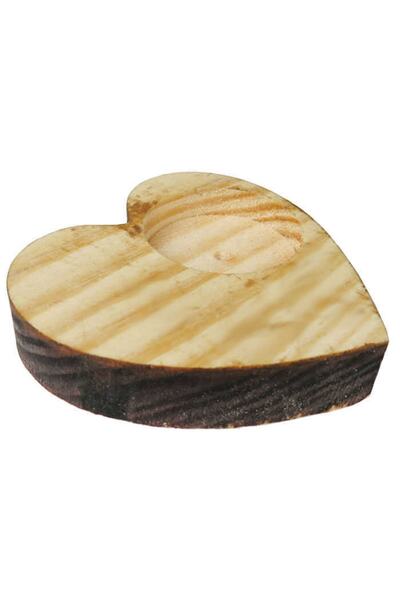 Acar Süs Ağaç Kütük Tealight Mumluk Kalp Naturel 1 Adet