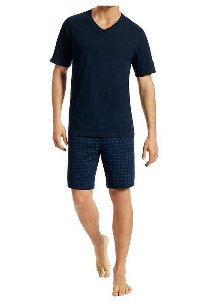 uncover by Schiesser Herren Schlafanzug 2-tlg. Set - Shorty, kurz, V-Ausschnitt, Baumwolle,