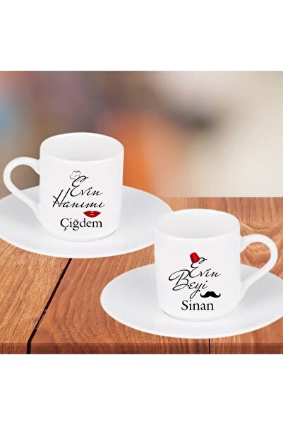 Hayaller Dükkanı Evin Beyi Evin Hanımı Kişiye Özel Kalpli Kahve Fincanı Ve Al...