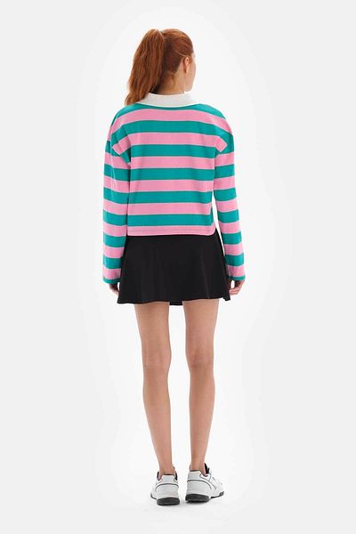 Dagi Rosa Damen Sweatshirt Kragen Gestreift