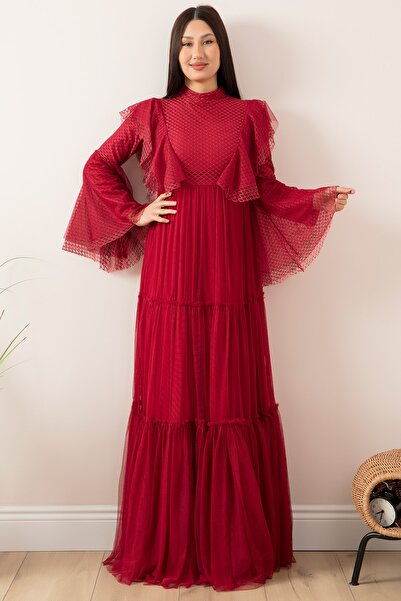 PULLIMM Kolu Volanlı Tesettür Abiye Elbise 13047