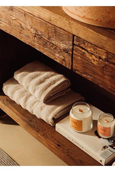 The Mia Fine Cotton Beige Face Towel 90x50 Cm